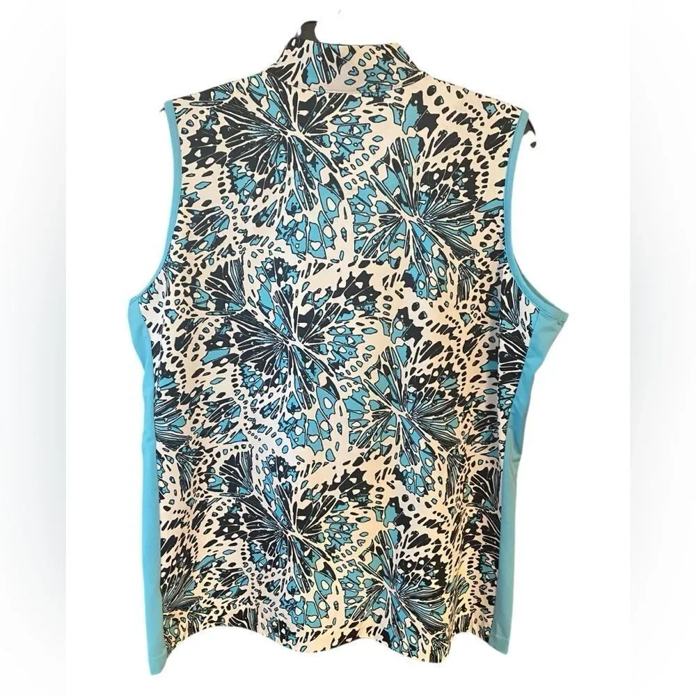 Tail Sz 2XL Blue Black Floral Collar Sleeveless Pickleball Golf Sleeveless Polo - Picture 2 of 7